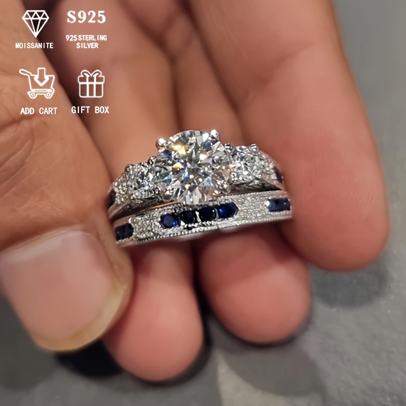 2 Carat Moissanite Round Carved Wedding Ring Set in S925 Silver